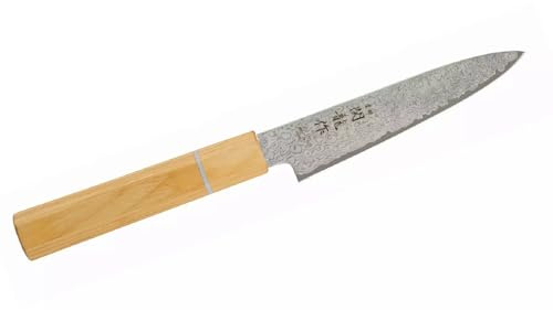 Japanisches Kochmesser Sekiryu Serie MOKUZAI, Klinge aus Rostfreiem Stahl VG-10 Damast mit 33 Lagen, Oktogonaler Griff aus Laminiertem Holz mit Blauem Micarta-Ring, HRC 61 (Petty 15 cm)