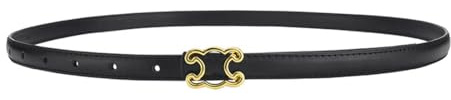 AOWVUTS Ceinture Fine Femme Ceintures en Cuir Classique Ceinture Réglable avec Boucle en Métal Ceintures Noire Mince Elégantes pour Jeans Pantalon Robe Vestes Décor
