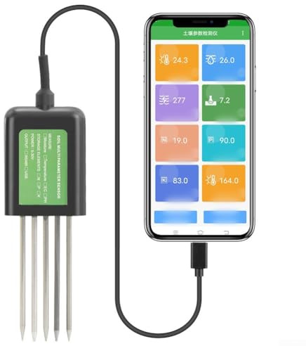 Probador de suelo 7 en 1, medidor de análisis de suelo digital USB para prueba de humedad de pH NPK para Android App compatible con cable de 1,5 m