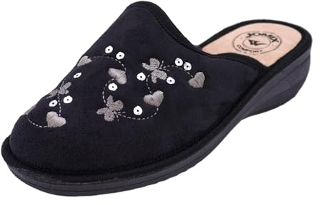 JOMIX Chaussons Femme Hiver Confortables à Talon Compensé Made in Italy Doux et Chauds avec Broderie Florale et Strass