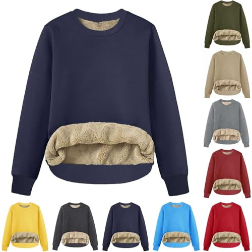 HAOLEI Felpa Donna Foderata in Pile Senza Cappuccio Pullover Oversize Morbido e Caldo per Inverno Maglia Casual a Manica Lunga Girocollo Tinta Unita Sportivo Streetwear Top