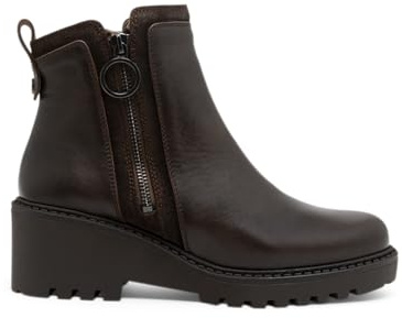Porronet Botines De Piel Con Cuña Y Cremallera Moka Elsa
