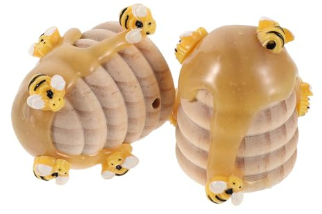 Ciieeo Lot de 2 Décorations en Bois Alvéolé de Ruche avec Mini-Abeilles, Plateau Décoratif Champêtre pour Table et Étagère, Ornement Nid D’Abeille Naturel pour Fête et Maison