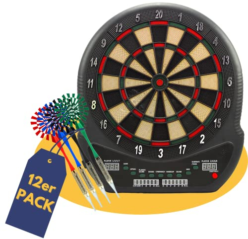 Best Sporting Dartscheibe elektronisch Blackpool I elektronische Dartscheibe mit LED-Anzeigen I E-Dartscheibe mit 12 Dartpfeilen & Ersatzspitzen I hochwertiger Dartautomat für 8 Spieler
