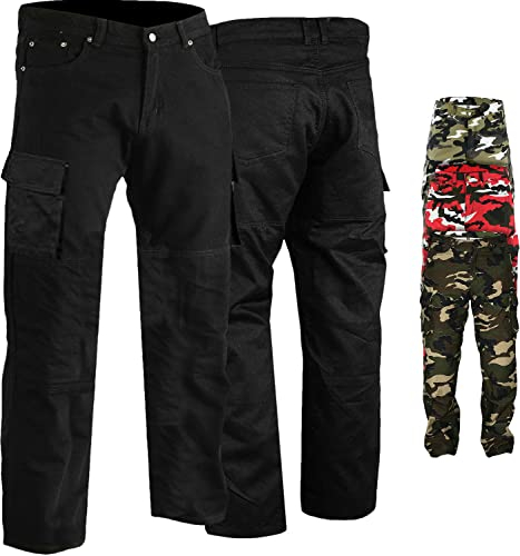 German Wear Motorradhose Herrren - Motorradjeans mit 2 CE-Protektoren - Bikerjeans futter aus Aramid-Kevlar-Stoff verstärkt - Cargohose rutsch- & brandfeste Jeanshose mit 6 Taschen Schwarz - 36W / 32L
