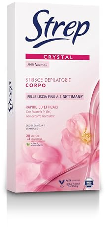 Strep Strisce Depilatorie Corpo Crystal, Formula in Gel, non occorre Riscaldarle, Pelle Morbida e Setosa fino a 4 Settimane, 20 Pezzi
