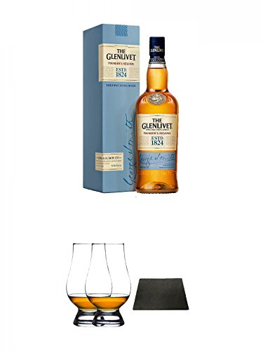 Glenlivet Founders Reserve Single Malt Whisky 0,7 Liter + The Glencairn Glass Whisky Glas Stölzle 2 Stück + Käseplatten - 1 er - Set 22 x 16 aus Schiefer für Dinnerpartys und Veranstaltungen