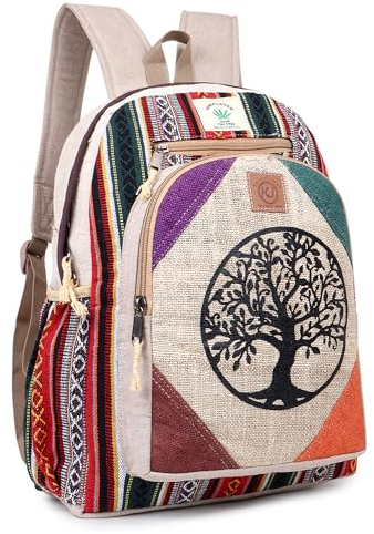 KayJayStyles Rucksack aus Hanf, handgefertigt, groß, mit mehreren Taschen - Beige - Large