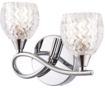 Reagan Decorative Wall Light – Dimmable Indoor Home Lights – Internal Wall Light with Patterned Glass – Led Sconce 33W Twin Wall Lamp – IP20 Rated Hallway Lamp – G9 Crystal Lampshade – Chrome