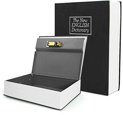 Luwint Buchtresor, XL, mit Zahlenschloss, 26,7 x 20,8 x 6,6 cm, künstliches Wörterbuch, Metall, zum Aufbewahren von Geld, Schmuck, Pistole und Reisepass (schwarz)