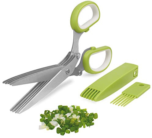 Tijeras cortadoras de hierbas de 5 cuchillas con cubierta de seguridad, peine de limpieza, color verde