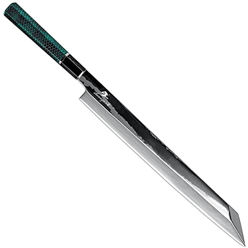 Hecho a mano 12 pulgadas cocinero Sashimi Sushi Cuchillo de sushi Damasco Pesca Knifes Cocina CHEF CORTADOR CHEF CHEF CHEF CHEF (Color : Green, Kitchen Knife Size : 12 inch)