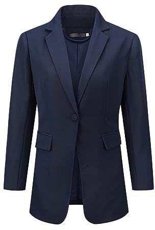 YUNCLOS Fritidsjackor för kvinnor långärmad arbete kontor blazer elegant affärsdräkt jacka, marinblå, S