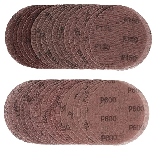 Kcmell 36PCS 150mm Mesh Hook & Loop Sanding Discs, 6 Inch Sanding Pads 80/100/150/240/320/600 Assort Grit, Dust Free Disc Anti-Blocking Long-Lasting Sharp Sandpaper for Car Wood Furniture Floor