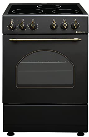 COCINA VITROCERÁMICA VTC50NEGRA CON HORNO ELECTRICO SOLTHERMIC NEGRA RÚSTICA ACABADOS DORADOS/50 CM ancho, 3 FUEGOS/HORNO ELECTRICO