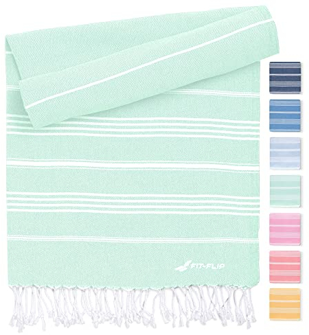 Fit-Flip Hamamtuch aus 100% Baumwolle – saugfähig und schnelltrocknend – türkisches Saunatuch, Strandtuch, Duschtuch, Badetuch, Yogatuch – Aqua – 100x200cm Sultan