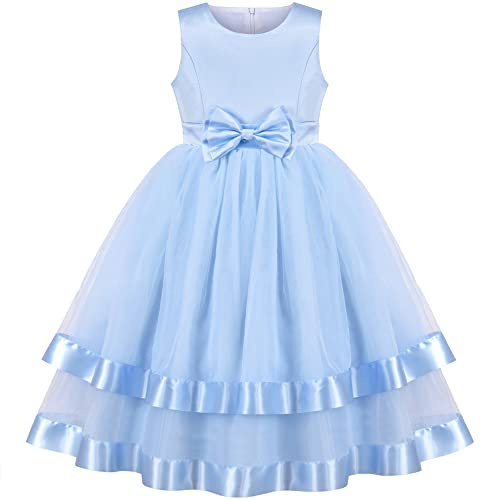 Sunny Fashion Vestito Bambina Blu Cravatta a Farfalla Festa Pageant Abito da Ballo Nozze Principessa 10 Anni