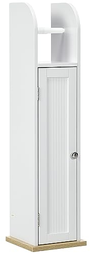 Kleankin Mueble Auxiliar de Baño con Estantes Ajustables y Portarrollos de Papel - Columna de Suelo 20x20x80 cm Blanco