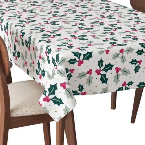 HEKO PANELS Mantel de 140 x 110 cm, Lavable, para jardín, protección Antimanchas, Impermeable, Mantel de Acebo