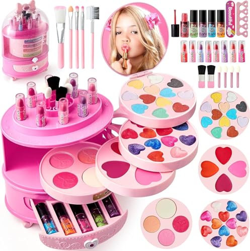 Kinderschminke Set Mädchen Schminkkoffer Spielzeug, Waschbar Schminke Kinder Make Up Kit, Prinzessin Geburtstags Weihnachts Geschenke für Mädchen 3 4 5 6 7 8 9 10 11 12 Jahre