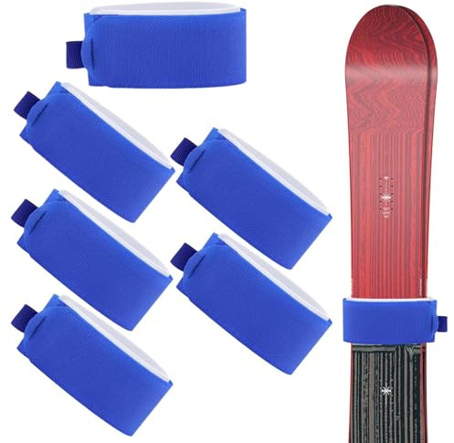 BASTOUR 6Pcs Correas de Esquí, Correa de Transporte de Esquí, Correas Sujeción Esquí, Bandas de Fijación de Esquí, Esquí Correa Ajustable, Cinta de Sujeción para Esquí con Almohadillas Protectoras