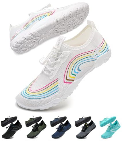 WateLves Chaussures Aquatiques Homme Femme Respirant Séchage Antidérapant Rapide Plage Surf Mer Piscine Yoga Chaussures d'eau Blanc 38