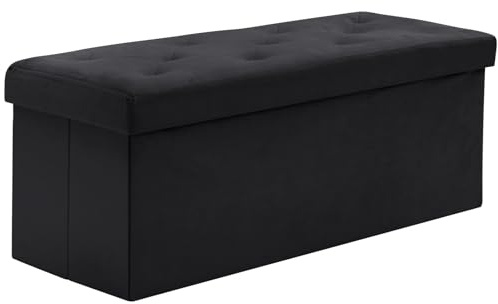 BRIAN & DANY Puff Almacenaje 110 x 40 x 40 cm, Baúl de Almacenaje Plegable, Banco Almacenaje con Tapa, Taburete de Terciopelo para Dormitorio Entrada, Negro