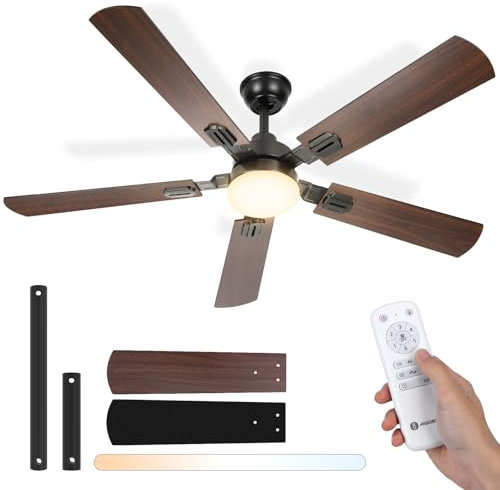 Aigostar Ventilatore da Soffitto con Luce e Telecomando Silenzioso 52‘’, 2700K/4000K/6500K, 33W Motor DC Reversibile, 6 Velocità, Adatto per soggiorno, camera da letto e sala da pranzo