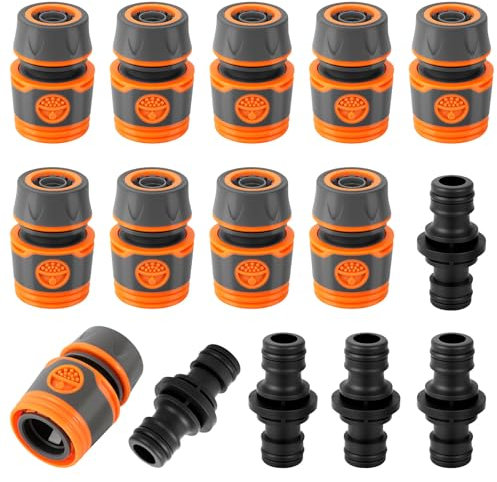 YGKYMVW Kit de Raccords de Tuyaux, 15 Pièces 1/2 Pouce 13mm Double Fiche Tuyau D'arrosage Prolongateur, Raccord de Tuyau pour Rallonger Le Tuyau pour Le Jardin Familial