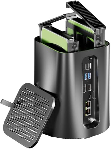 AOOSTAR R7 2 Bay Desktop NAS Mini PC, NAS Server Ryzen 7 5825U Sin RAM Sin SSD, 2 x 3,5 SATA de memoria (hasta 2 x 22TB), 2 ranuras M.2 NVMe, 4K HDMI, 2 x 2,5 G, WiFi6, almacenamiento conectado a red