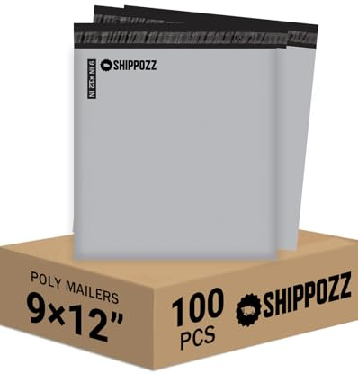 Shippozz 9x12 Poly Mailers 100 Pack, Durable Waterproof Polymailers for Shipping Clothes, Self Seal Mailing Bags for Small Business Packaging Supplies, Mailing Envelopes for Books, and Accessories