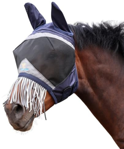 Shires Maschera antimosche a rete fine con frangia nasale - blu navy