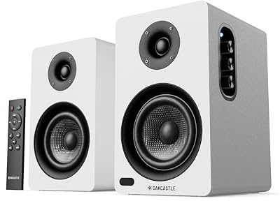 Oakcastle Bookshelf Speakers | 2.0 Stereo System | 60W Output | Bluetooth 5.4, USB Playback | AUX, HDMI ARC, Optical | Gaming Speakers for PC Desktop BK100 Active (White)