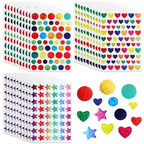 XRVRILE 1710 stycken klistermärken stjärnor glitterset, klistermärken stjärnor hjärtan rund holografisk, stjärnklistermärken att klistra på, glitter för pyssel, scrapbooking, presentförpackning