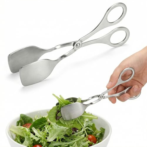 Ousuwo Pinzas de tijera de acero inoxidable, pinzas de cocina multiusos de 18,3 cm, clip de alimentos resistente al calor para cocinar, asar, servir y hornear, agarre antideslizante duradero