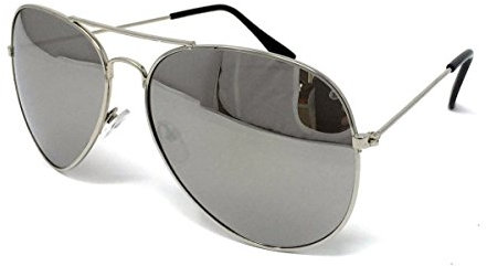 Pilot Style Sunglasses - Unisex Shades Top Gun UV400 Mens Ladies (Silver Frame Mirrored Lens)
