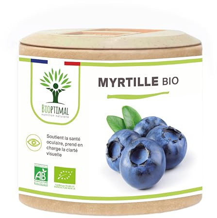 Myrtille Bio - Bioptimal - Complément alimentaire - Clarté visuelle Yeux Antioxydant Circulation - Lutéine Zéaxanthine Vitamine - 240 mg par Gélule - Fabriqué en France - Certifié Ecocert - 60 Gélules