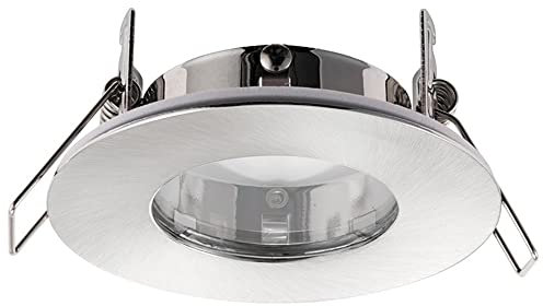 National Lighting Fire Rated LED Downlight Fittings - Round Ultra Slim, Brushed Chrome Downlights for Ceiling - IP65 Rated Bathroom Spotlights - 7W 240V LED GU10 (Not Included) - Pack of 4