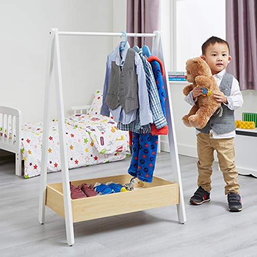Liberty House Toys White and Pine Wooden Kids Dressing Rail Unit, MDF, 98.5cm H x 64.5cm W x 42cm D