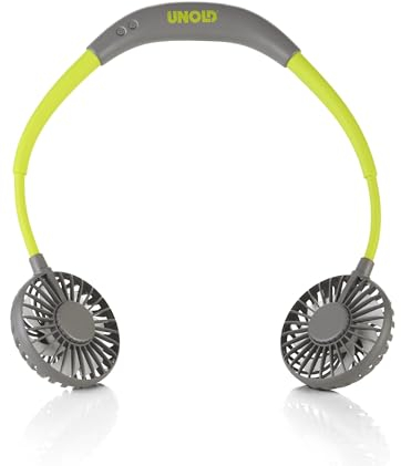 Unold 86696 Nackenventilator Breezy Green - Grün, Nackenbügel, 3-stufige Geschwindigkeitsregelung, LED-Kontrollleuchte, LED-Beleuchtung, freie Hände, Akku bis 8std.
