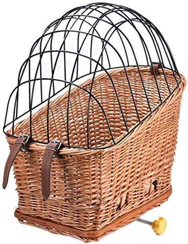 qiuqiu Haustierkorb, Hundefahrradkäfig Mit Abdeckung Fahrradkorb Hinten Montierte Weide, Weidenkorb Kleiner Haustierkatze Hundekäfig Für Trägerfahrrad Abnehmbares Einkaufen Im Freien