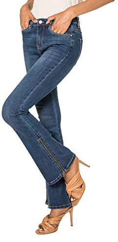 Nina Carter P151 - Pantaloni jeans da donna, taglio svasato, con cerniera, aspetto consumato, XL