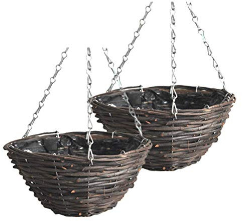2St Rattan Blumentopf Pflanzkorb Blumengesteck Korb Blumenampel stehen hängender blumentopf drinnen Zimmerpflanzen Weidenkorb Blumentopf aus Rattan draussen hängender Korb