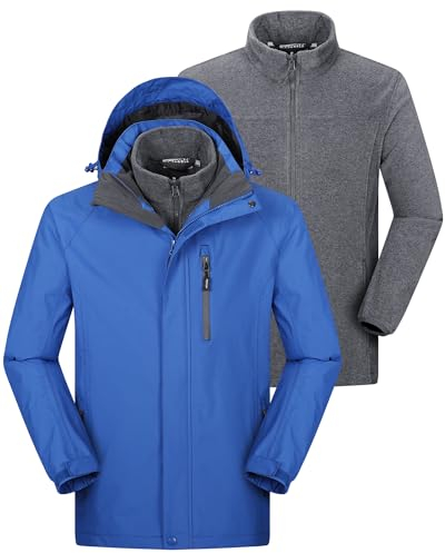 33,000ft Herren Winterjacke Warme 3 in 1 Skijacke Fleecejacke mit Kapuze, Wasserdichte Doppeljacke Wintermantel Parka Regenjacke Outdoorjacke Winddichte Hardshelljacken für Ski Outdoorsport