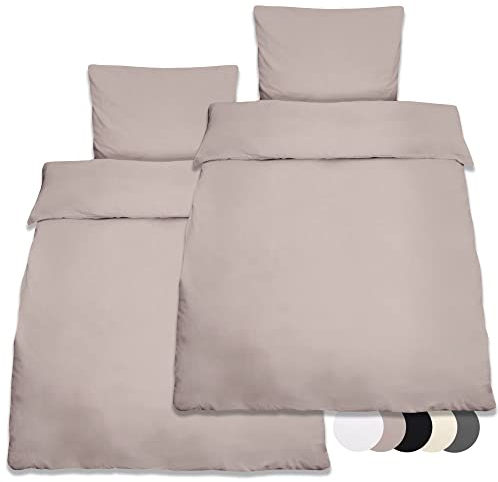 Beautissu 2er Set Renforcé Bettwäsche Set 135x200 cm Julie - Kissenbezug 80x80cm – Bettwäsche mit 2X Bettbezug & 2X Kopfkissenbezug - 4teilige Kühlende Sommerbettwäsche aus Baumwolle in Taupe