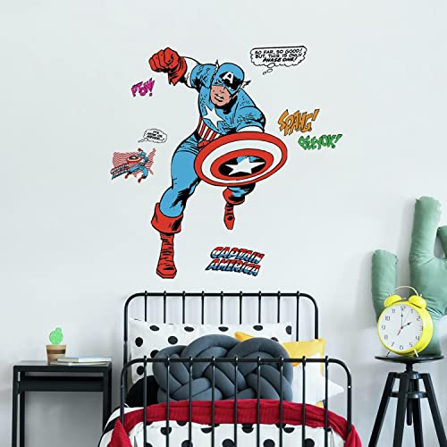 RoomMates RMK5051GM Marvel Classic Captain America Comic Wandaufkleber zum Abziehen und Aufkleben, Blau, Rot, Gelb, Schwarz, Grün, Orange, Pink, Weiß