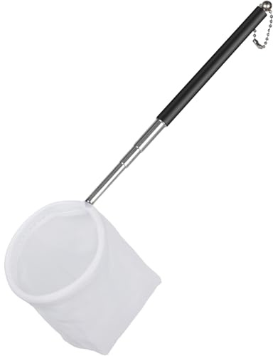 Pawfly Retino per gamberetti 8 cm Retino per acquari con manico estensibile in acciaio inox Rete morbida rotonda a maglia fine per acquari e piccoli laghetti