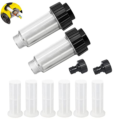 Filtro de agua para manguera de jardín, filtro de agua para autocaravana, 3/4 pulgadas, juego de bomba de jardín con 6 insertos de filtro + 2 adaptadores rápidos para limpiadores de alta presión para