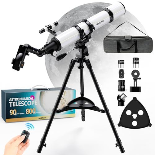 Teleskop für Erwachsene & Anfänger, 90mm Apertur 800mm Refraktor 32X-240X Vergrößerung, AZ-Montierung, Stativ, Tragetasche, Telefonadapter, Astronomie-Teleskop für Kinder, Mond- & Planetenbeobachtung
