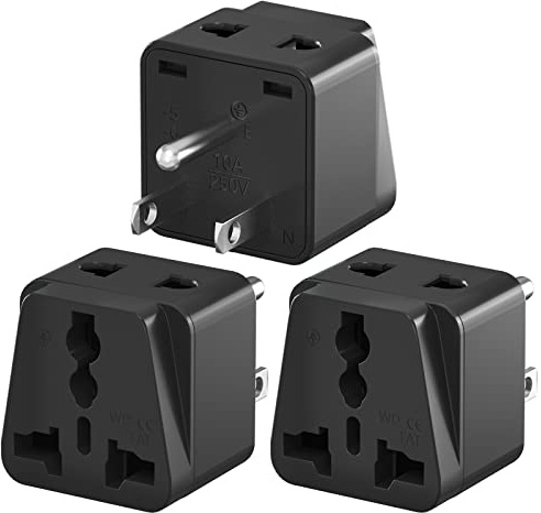 3 st. Universal reseadapter Stecker auf USA, UK/EU/Kina auf USA/Kanada reseadapter, reseestecker teckdosadapter Weltweit, Universal kontakt på 3-stifts USA-adapter för hem, resor, svart